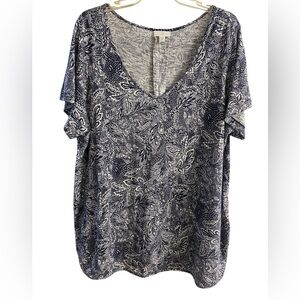 J Jill v neck tunic top short sleeves floral navy blue XL Petite